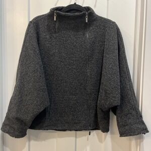 Luukaa Women's Wool Blend Charcoal Gray Full Zip Batwing Coat Jacket Size 6